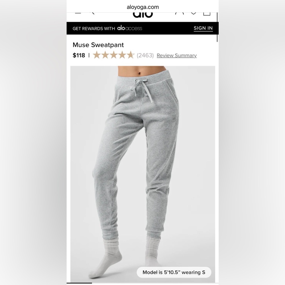 ALO Yoga Light Gray Ribbed Track Pants